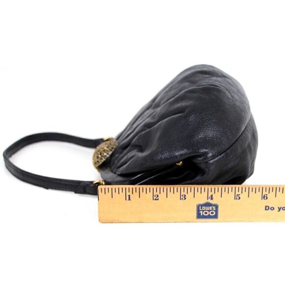 TRUE VINTAGE CLASSIC SOFT BLACK GENUINE LEATHER FRAME SATCHEL HANDBAG PURSE - Picture 12 of 13